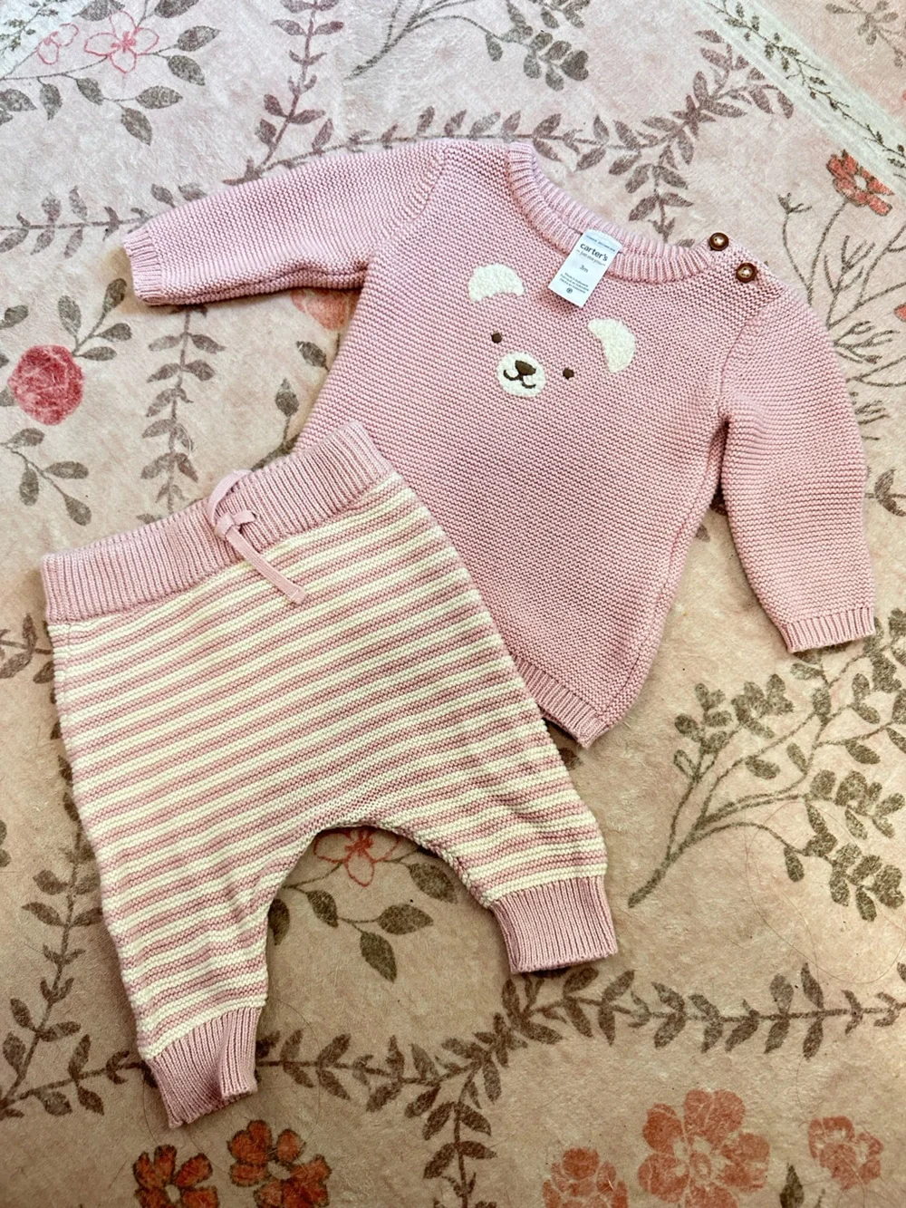 Carter's Pink Knit Baby Sweater with Cream Appliques